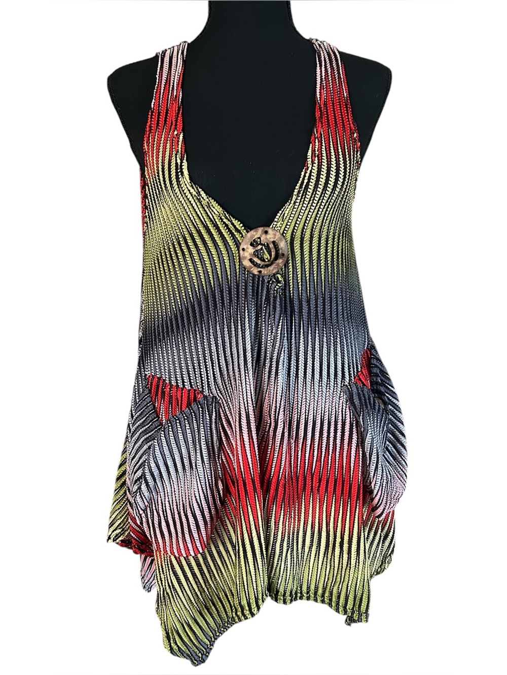 Adore Multicolor Crochet Knit Tunic Tank Boho Festival Beach Cover Up Large